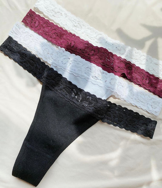 PANTIES PACK X 4  Lace- Waist Cotton Thong Panty